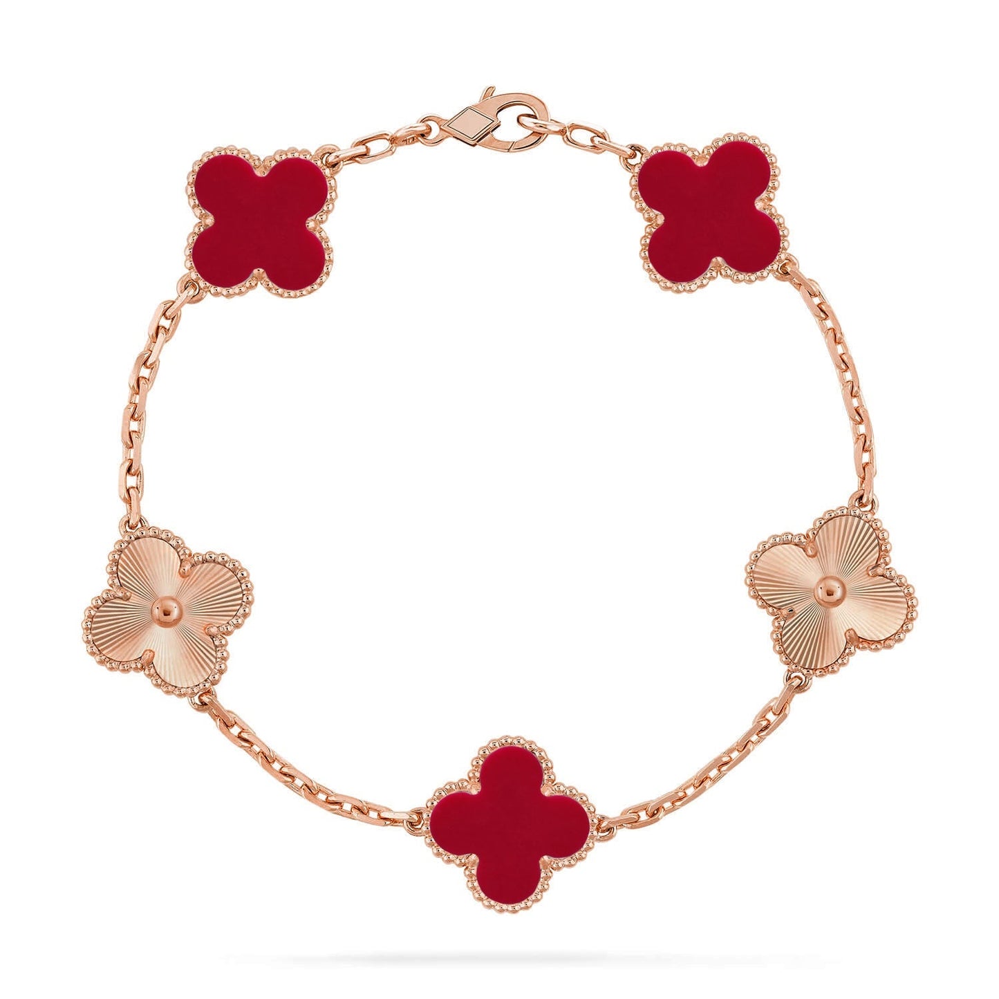 [Novalux]LUCKY CLOVER 5-MOTIF BRACELET - RED CARNELIAN COLLECTION