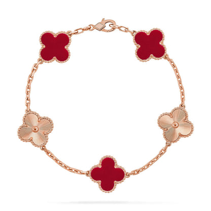 [Novalux]LUCKY CLOVER 5-MOTIF BRACELET - RED CARNELIAN COLLECTION