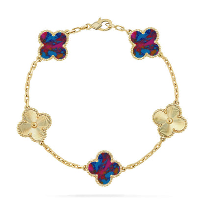 [Novalux]LUCKY CLOVER 5-MOTIF BRACELET - MULTI-GEM COLLECTION
