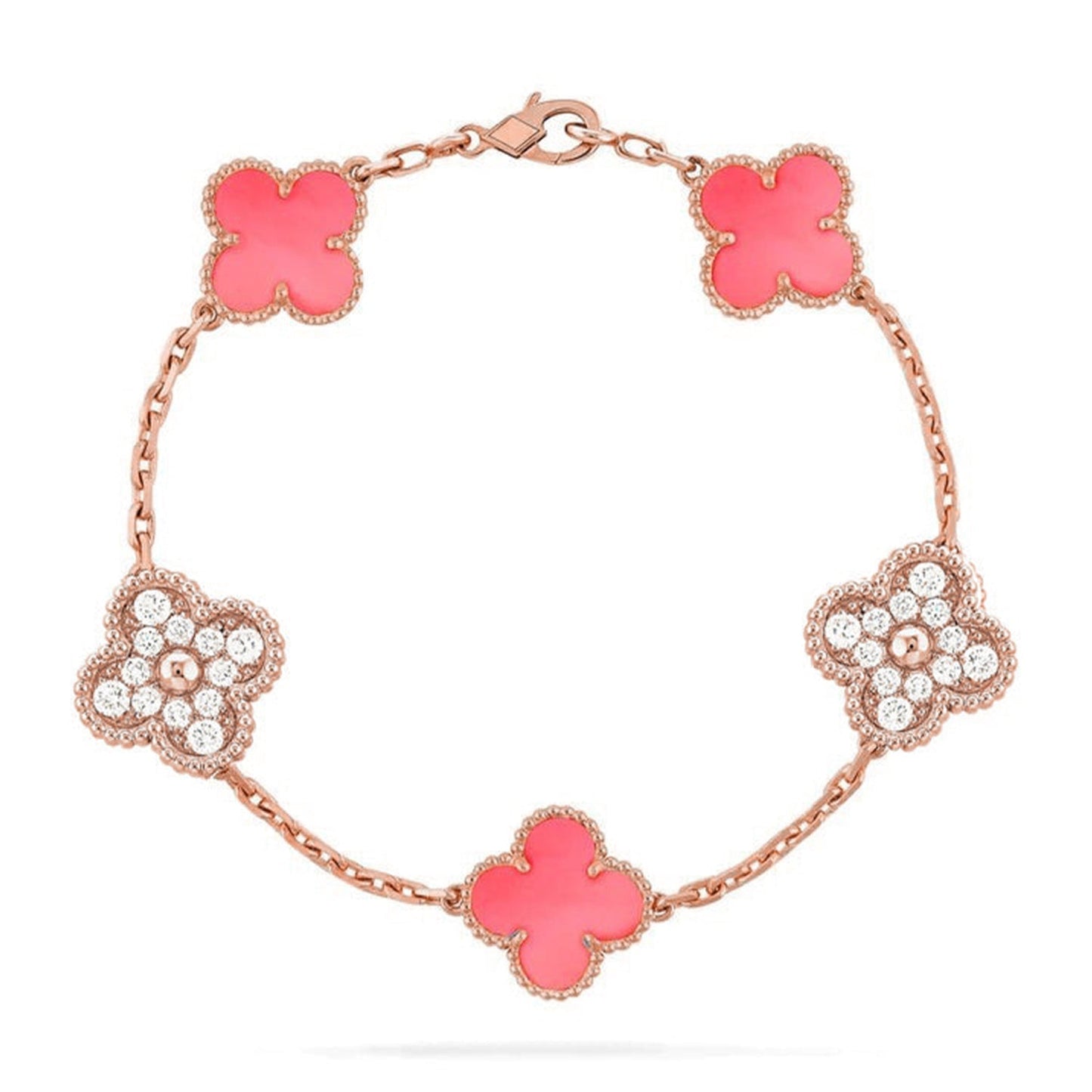[Novalux]LUCKY CLOVER 5-MOTIF BRACELET - PINK MOTHER-OF-PEARL COLLECTION