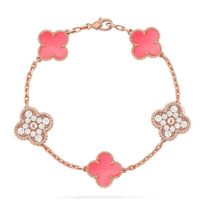 [Novalux]LUCKY CLOVER 5-MOTIF BRACELET - PINK MOTHER-OF-PEARL COLLECTION
