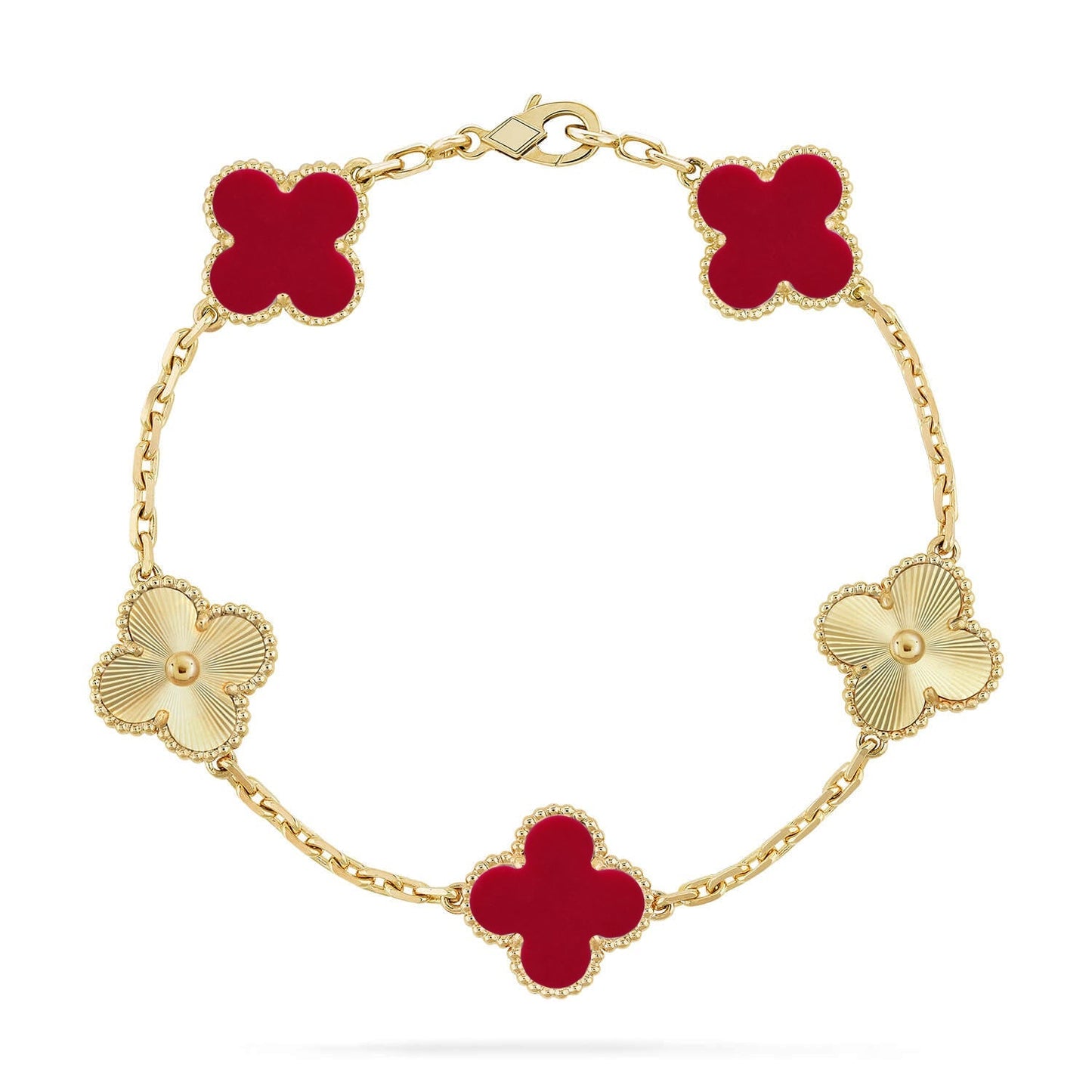 [Novalux]LUCKY CLOVER 5-MOTIF BRACELET - RED CARNELIAN COLLECTION