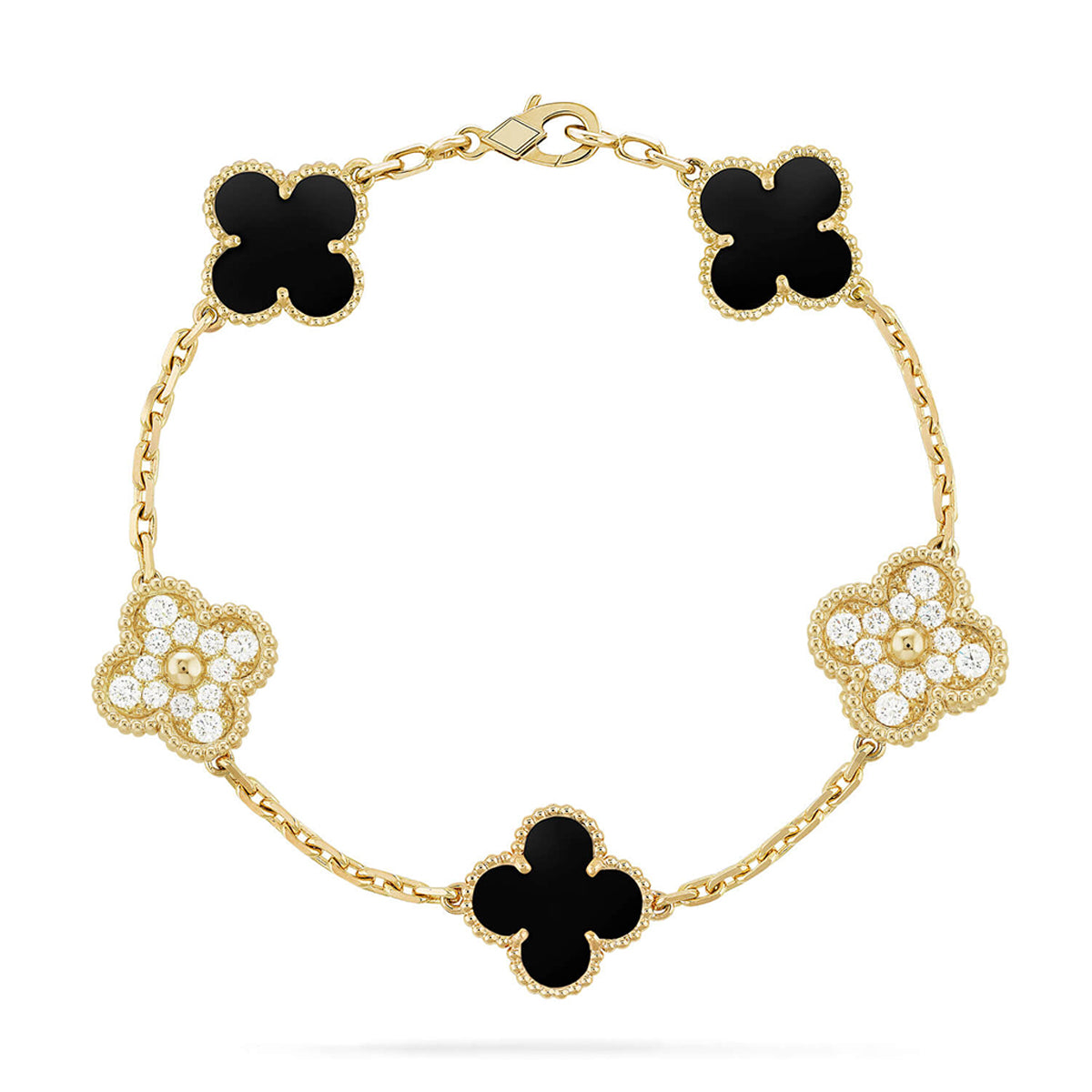 [Novalux]LUCKY CLOVER 5-MOTIF BRACELET - BLACK OXNY COLLECTION