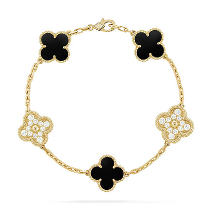 [Novalux]LUCKY CLOVER 5-MOTIF BRACELET - BLACK OXNY COLLECTION