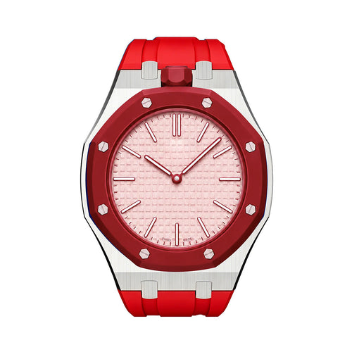 [Novalux]OAK POP ORANGE-RED STEEL SILICONE STRAP