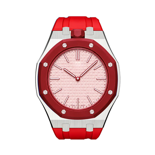[Novalux]OAK POP ORANGE-RED STEEL SILICONE STRAP