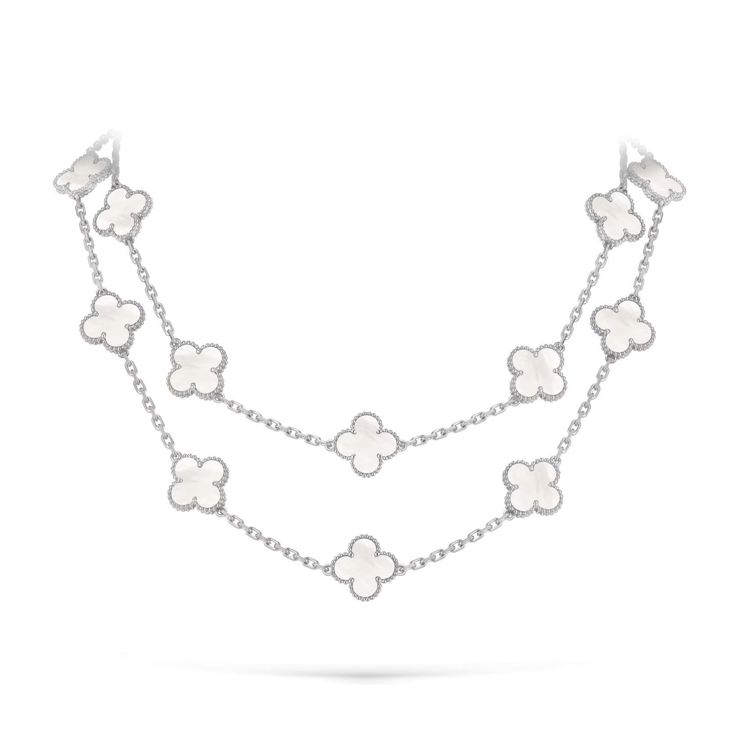 [Novalux]CLASSIC 20-MOTIF LUCKY CLOVER LONG NECKLACE WHITE GOLD COLLECTION