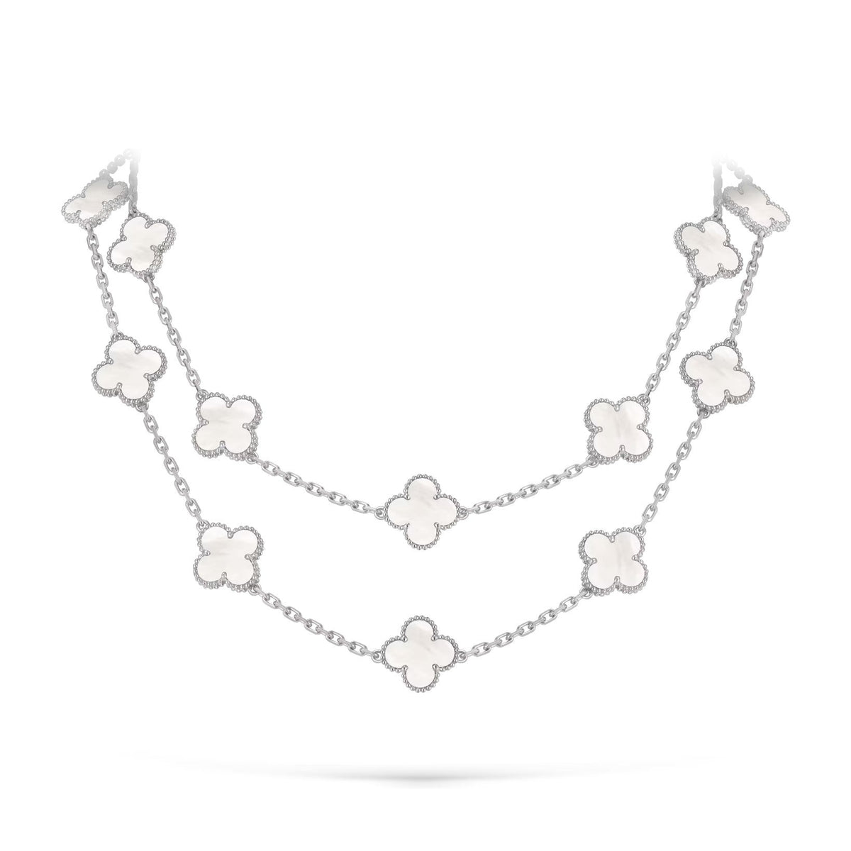 [Novalux]CLASSIC 20-MOTIF LUCKY CLOVER LONG NECKLACE WHITE GOLD COLLECTION