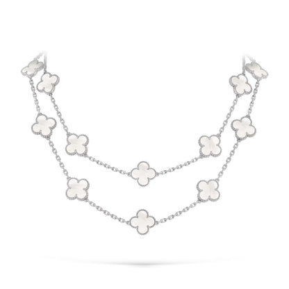 [Novalux]CLASSIC 20-MOTIF LUCKY CLOVER LONG NECKLACE WHITE GOLD COLLECTION