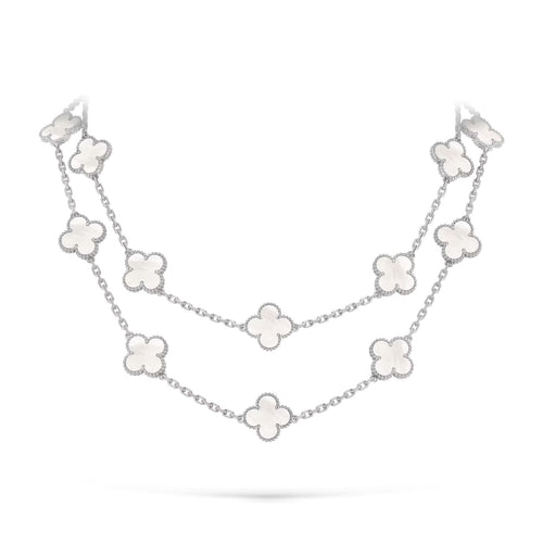 [Novalux]CLASSIC 20-MOTIF LUCKY CLOVER LONG NECKLACE WHITE GOLD COLLECTION