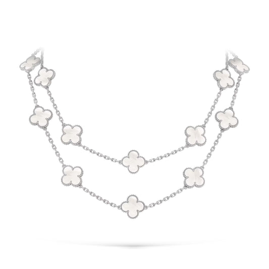 [Novalux]CLASSIC 20-MOTIF LUCKY CLOVER LONG NECKLACE WHITE GOLD COLLECTION