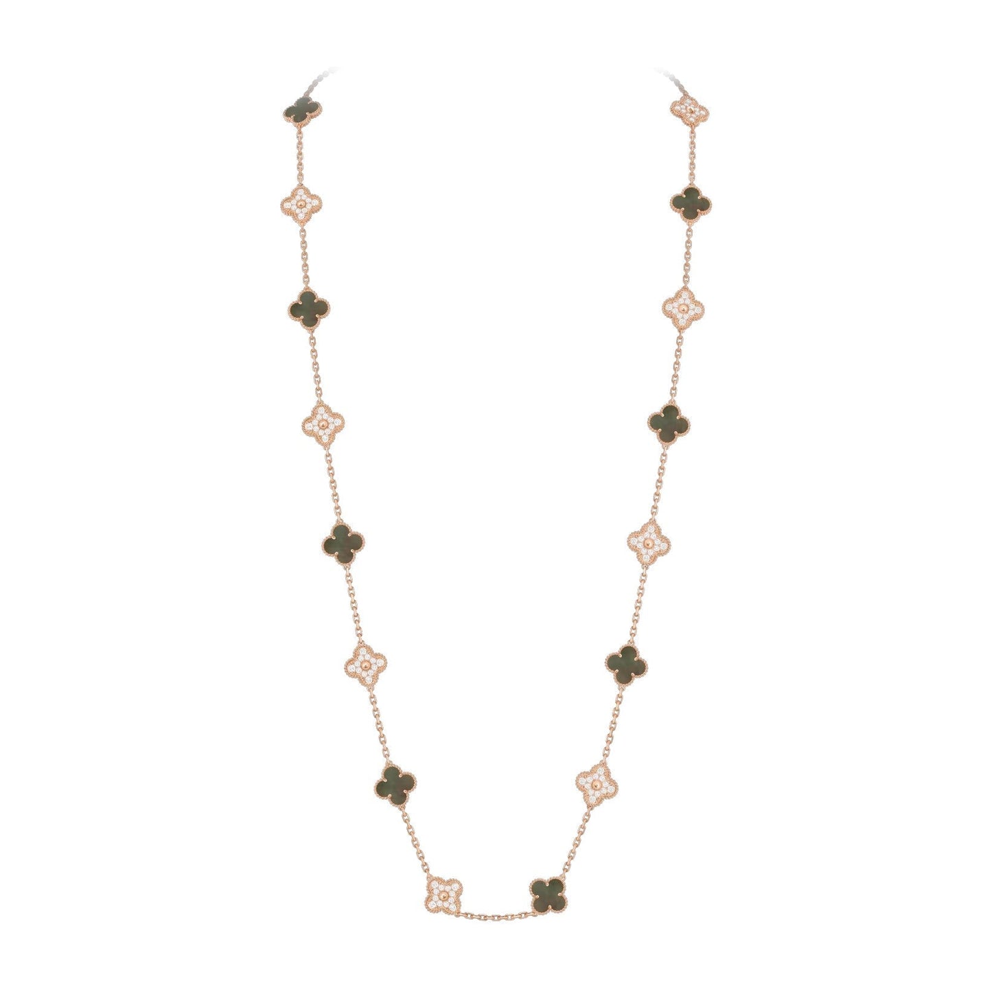 [Novalux]CLASSIC 20-MOTIF LUCKY CLOVER LONG NECKLACE ROSE GOLD COLLECTION