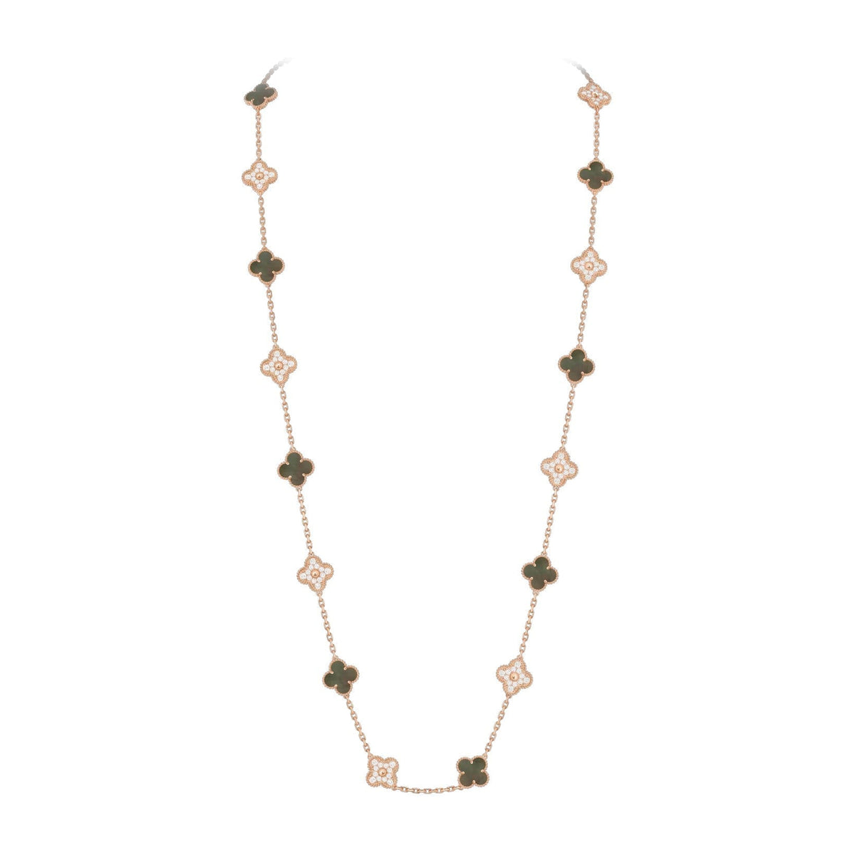 [Novalux]CLASSIC 20-MOTIF LUCKY CLOVER LONG NECKLACE ROSE GOLD COLLECTION