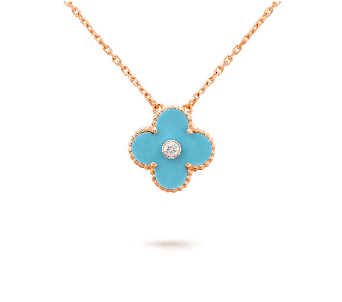 [Novalux]15MM CLOVER FLOWER DIAMOND PENDANT NECKLACE COLLECTION