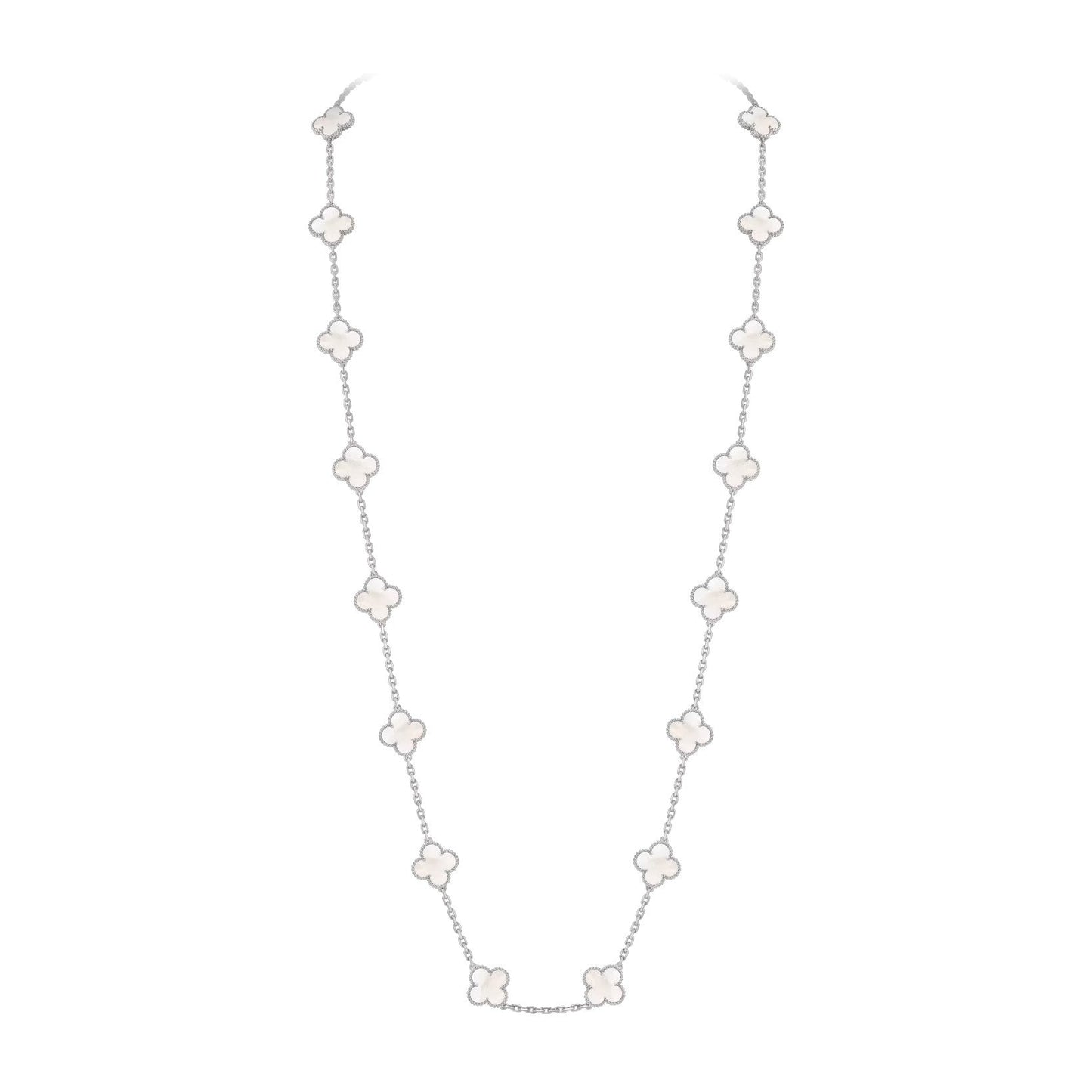 [Novalux]CLASSIC 20-MOTIF LUCKY CLOVER LONG NECKLACE WHITE GOLD COLLECTION