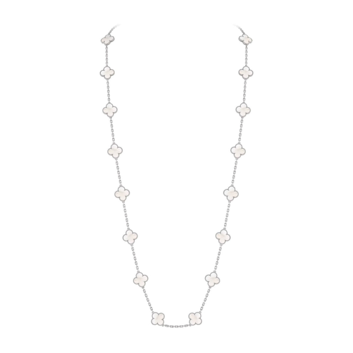 [Novalux]CLASSIC 20-MOTIF LUCKY CLOVER LONG NECKLACE WHITE GOLD COLLECTION