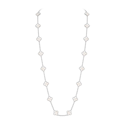 [Novalux]CLASSIC 20-MOTIF LUCKY CLOVER LONG NECKLACE WHITE GOLD COLLECTION