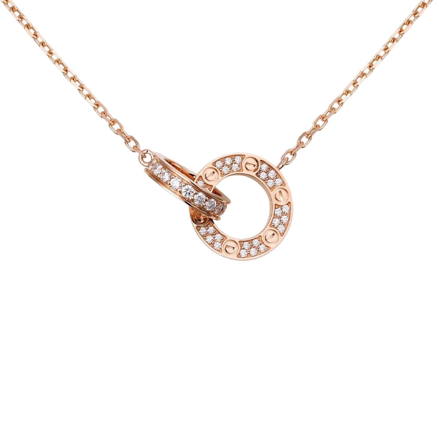 [Novalux]LOVE DOUBLE-RING PENDANT FULL-PAVÉ NECKLACE