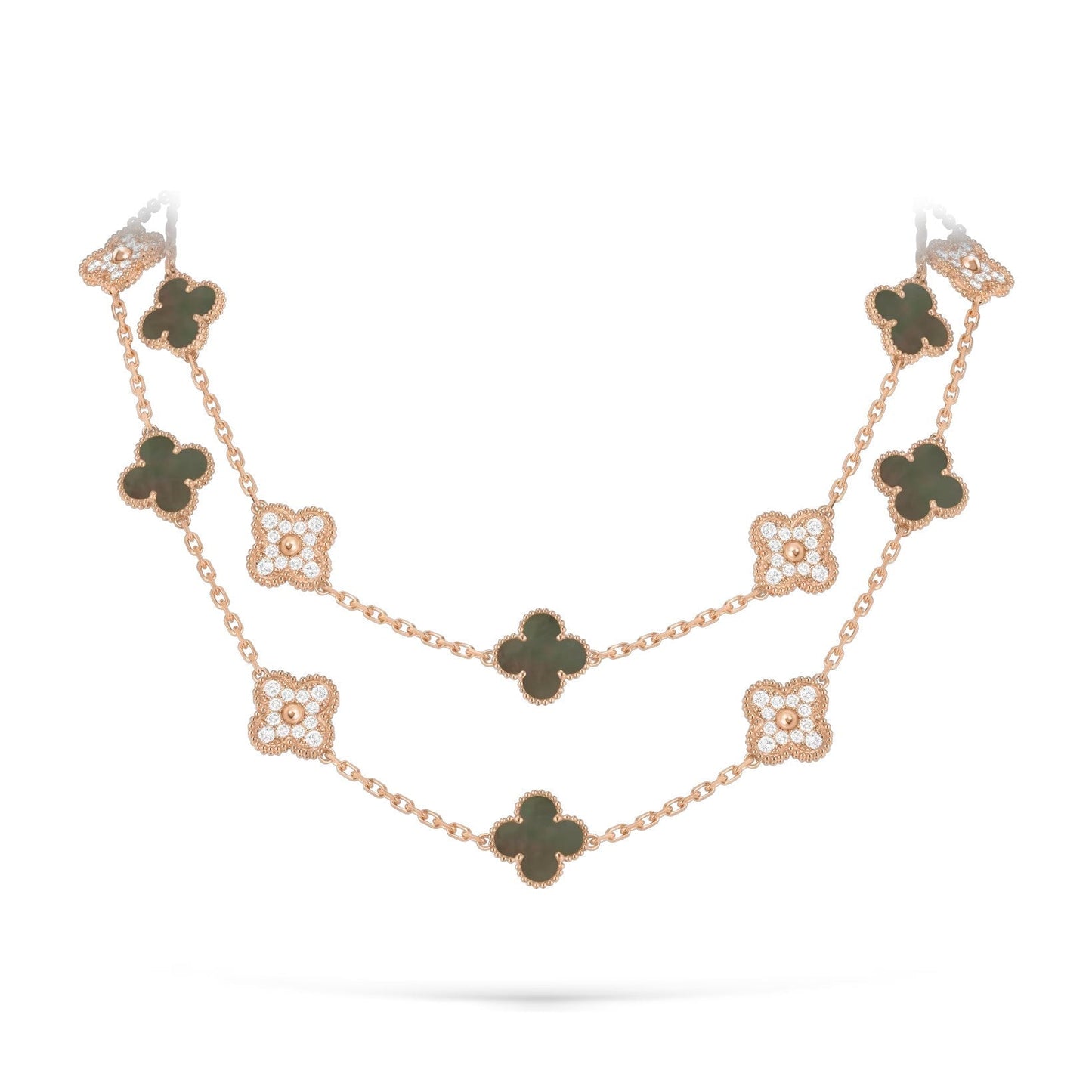 [Novalux]CLASSIC 20-MOTIF LUCKY CLOVER LONG NECKLACE ROSE GOLD COLLECTION
