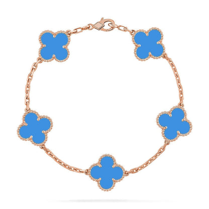 [Novalux]LUCKY CLOVER 5-MOTIF BRACELET - BLUE AGATE COLLECTION