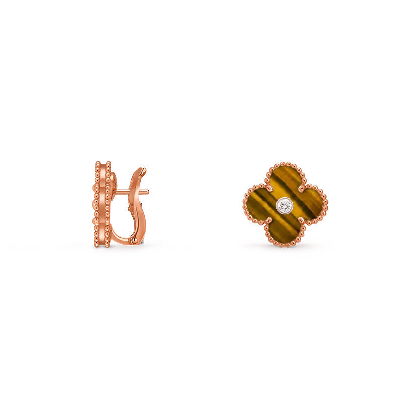 [Novalux]15MM CLOVER FLOWER STUD EARRINGS DIAMOND-ROSE GOLD COLLECTION