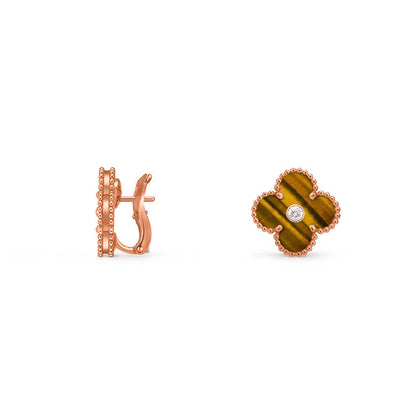 [Novalux]15MM CLOVER FLOWER STUD EARRINGS DIAMOND-ROSE GOLD COLLECTION