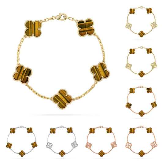 [Novalux]LUCKY CLOVER 5-MOTIF BRACELET -  TIGER’S EYE COLLECTION