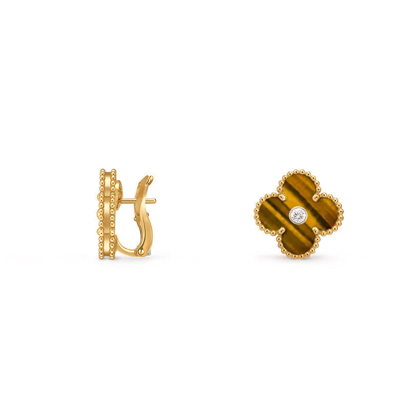 [Novalux]15MM CLOVER FLOWER STUD EARRINGS DIAMOND-GOLD COLLECTION