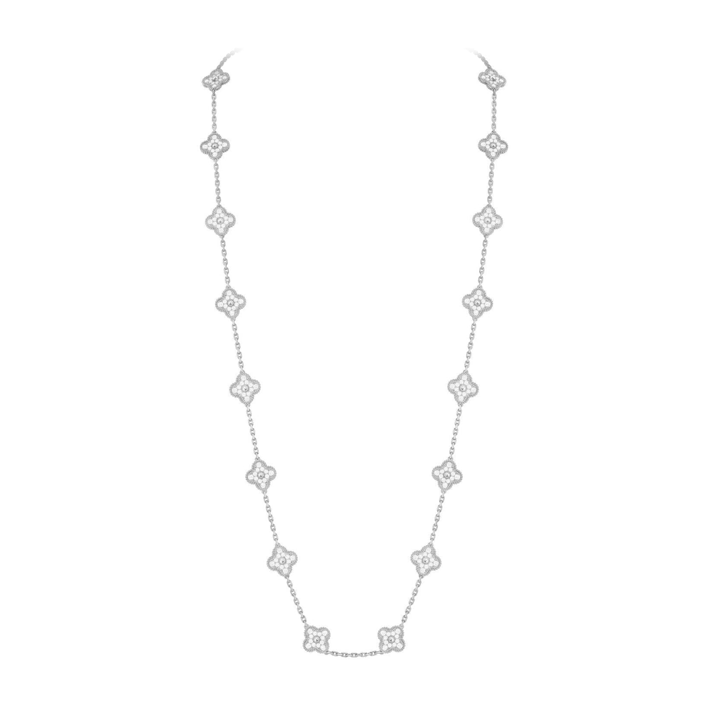 [Novalux]CLASSIC 20-MOTIF LUCKY CLOVER LONG NECKLACE WHITE GOLD COLLECTION