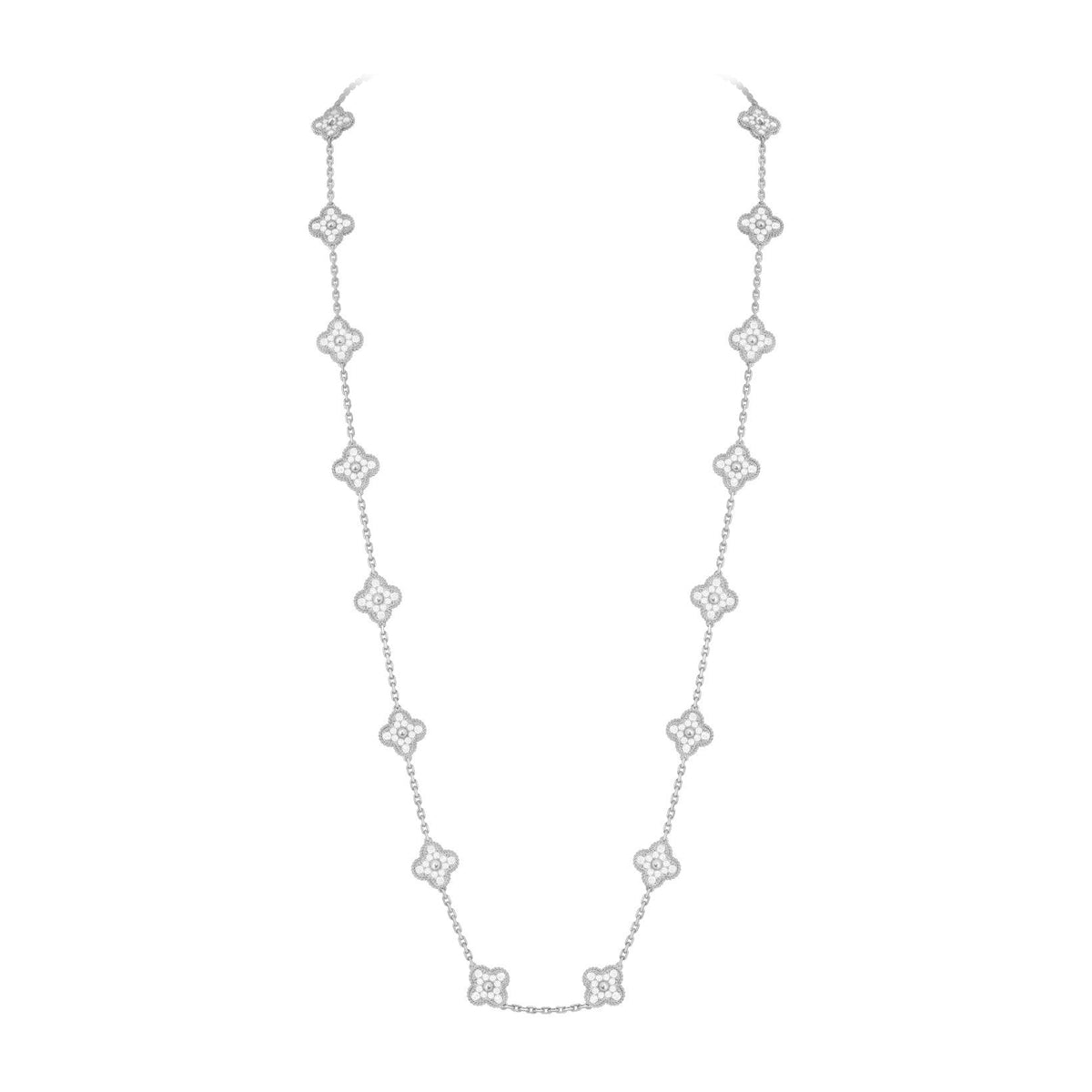 [Novalux]CLASSIC 20-MOTIF LUCKY CLOVER LONG NECKLACE WHITE GOLD COLLECTION