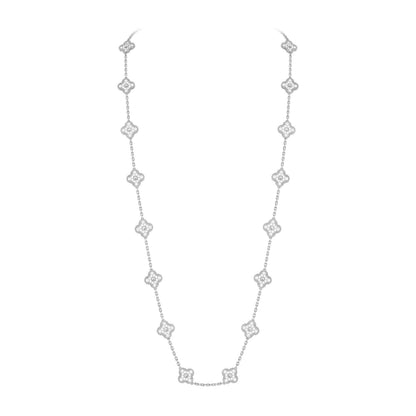 [Novalux]CLASSIC 20-MOTIF LUCKY CLOVER LONG NECKLACE WHITE GOLD COLLECTION