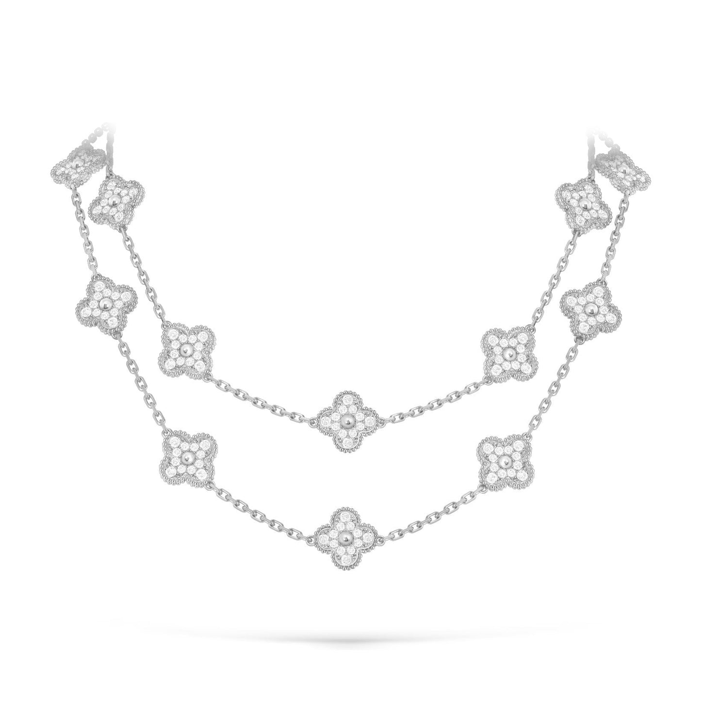 [Novalux]CLASSIC 20-MOTIF LUCKY CLOVER LONG NECKLACE WHITE GOLD COLLECTION