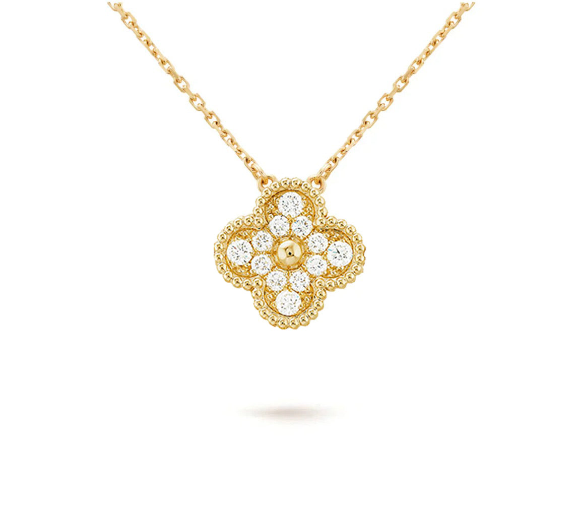 [Novalux]15MM CLOVER FLOWER DIAMOND PENDANT NECKLACE COLLECTION