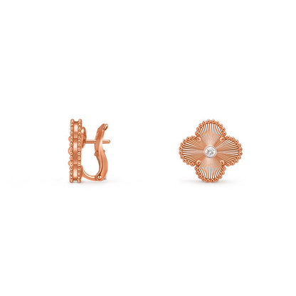 [Novalux]15MM CLOVER FLOWER STUD EARRINGS DIAMOND-ROSE GOLD COLLECTION