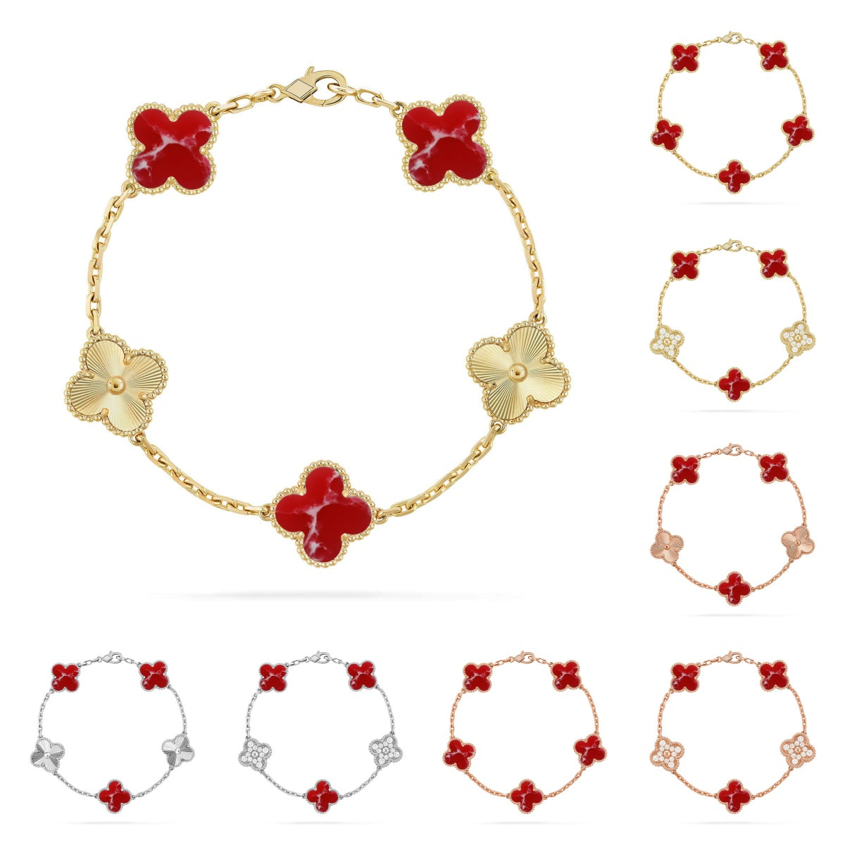 [Novalux]LUCKY CLOVER 5-MOTIF BRACELET - RED LARIMAR COLLECTION