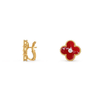 [Novalux]15MM CLOVER FLOWER STUD EARRINGS DIAMOND-GOLD COLLECTION
