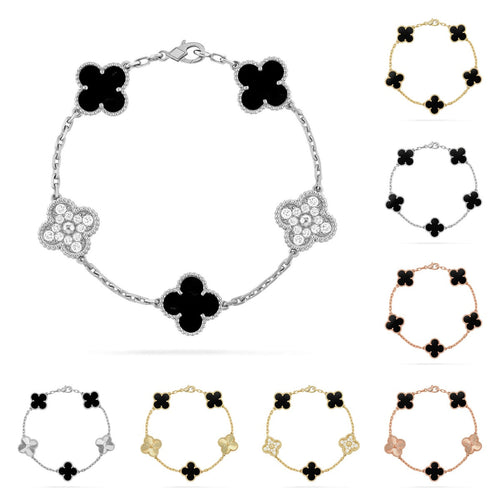 [Novalux]LUCKY CLOVER 5-MOTIF BRACELET - BLACK OXNY COLLECTION