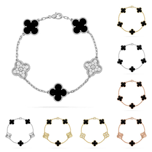 [Novalux]LUCKY CLOVER 5-MOTIF BRACELET - BLACK OXNY COLLECTION