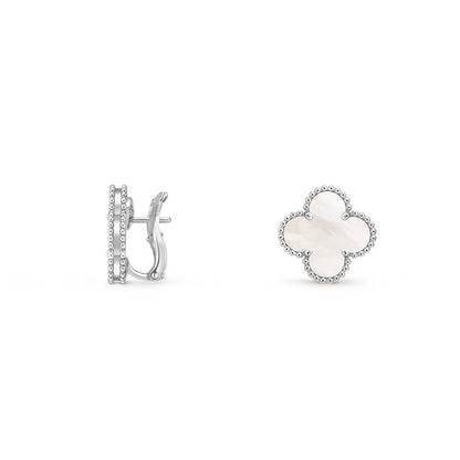 [Novalux]15MM CLOVER FLOWER STUD EARRINGS WHITE GOLD COLLECTION