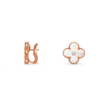 [Novalux]15MM CLOVER FLOWER STUD EARRINGS DIAMOND-ROSE GOLD COLLECTION