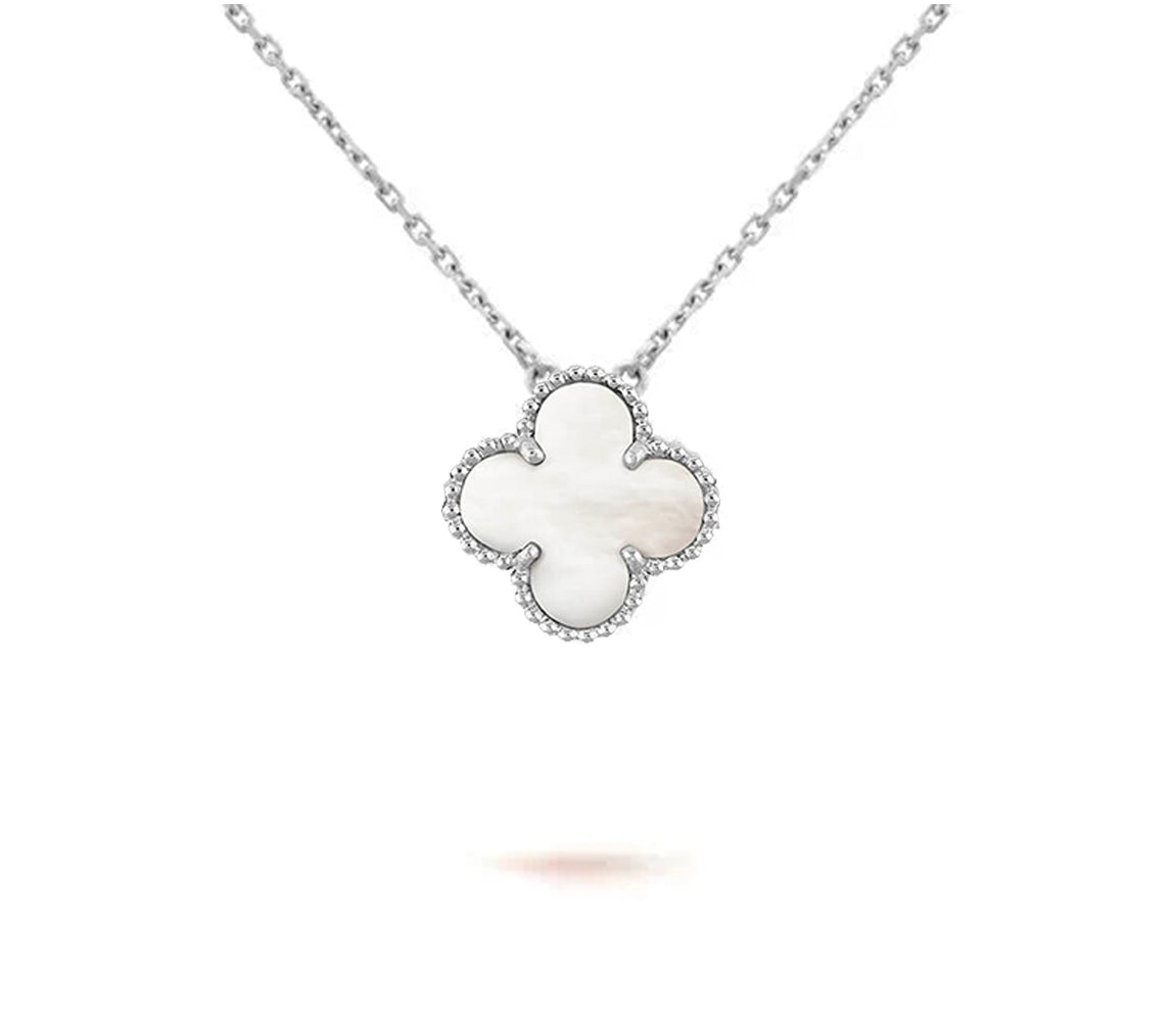 [Novalux]15MM CLOVER FLOWER PENDANT NECKLACE WHITE GOLD COLLECTION