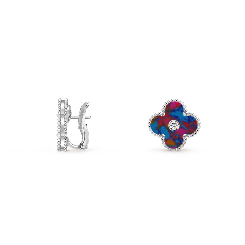 [Novalux]15MM CLOVER FLOWER STUD EARRINGS DIAMOND-WHITE GOLD COLLECTION