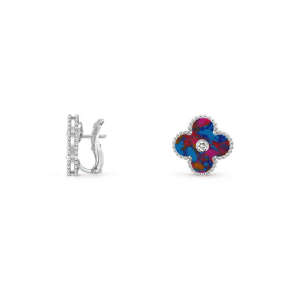 [Novalux]15MM CLOVER FLOWER STUD EARRINGS DIAMOND-WHITE GOLD COLLECTION