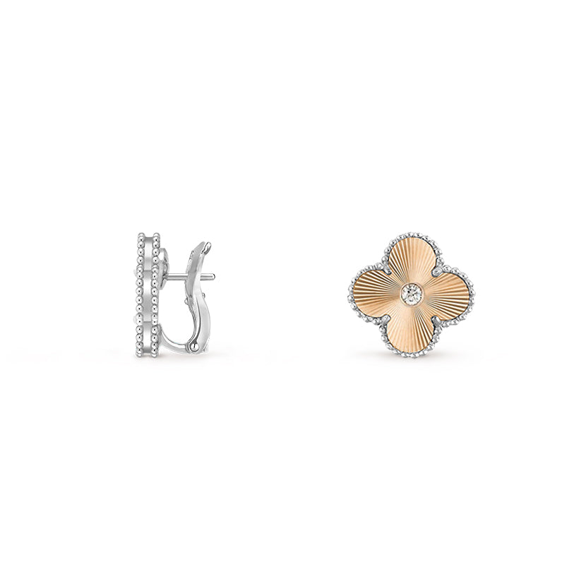 [Novalux]15MM CLOVER FLOWER STUD EARRINGS DIAMOND-WHITE GOLD COLLECTION
