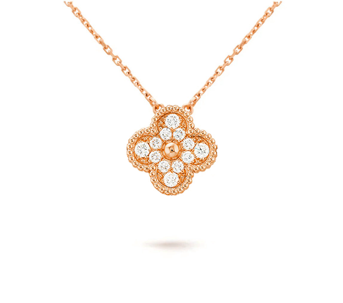 [Novalux]15MM CLOVER FLOWER DIAMOND PENDANT NECKLACE COLLECTION