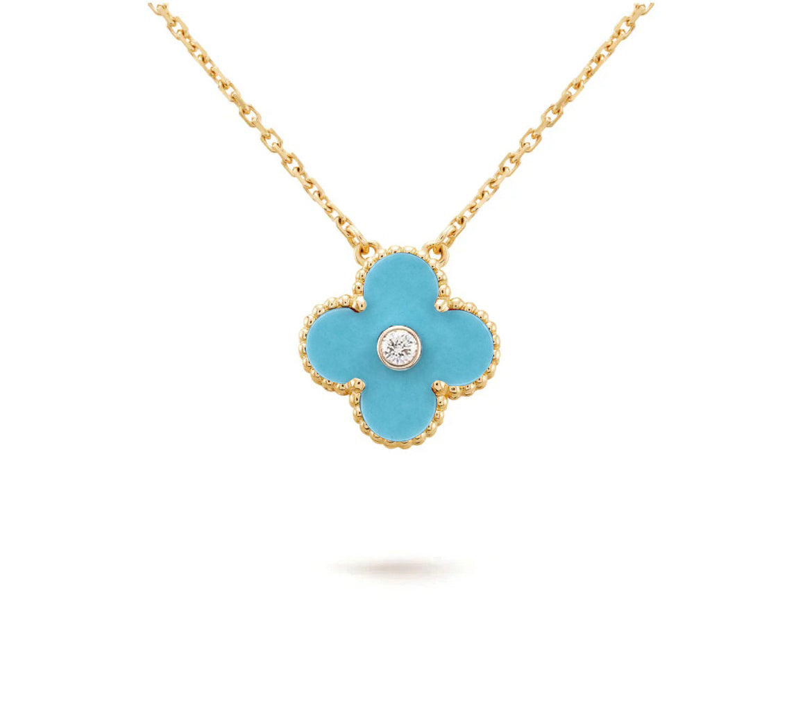 [Novalux]15MM CLOVER FLOWER DIAMOND PENDANT NECKLACE COLLECTION