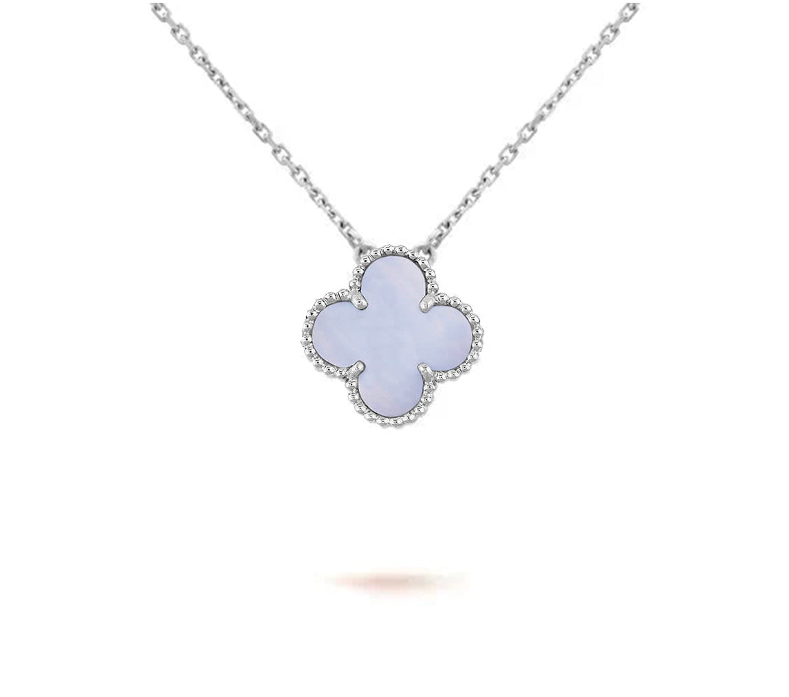 [Novalux]15MM CLOVER FLOWER PENDANT NECKLACE WHITE GOLD COLLECTION