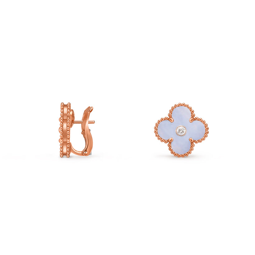 [Novalux]15MM CLOVER FLOWER STUD EARRINGS DIAMOND-ROSE GOLD COLLECTION
