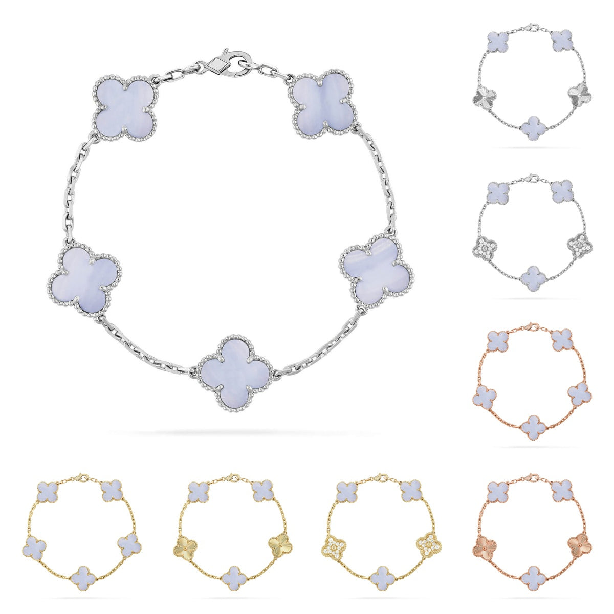 [Novalux]LUCKY CLOVER 5-MOTIF BRACELET - PURPLE CHALCEDONY COLLECTION