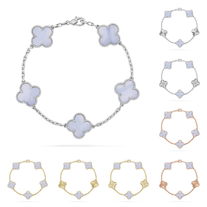 [Novalux]LUCKY CLOVER 5-MOTIF BRACELET - PURPLE CHALCEDONY COLLECTION